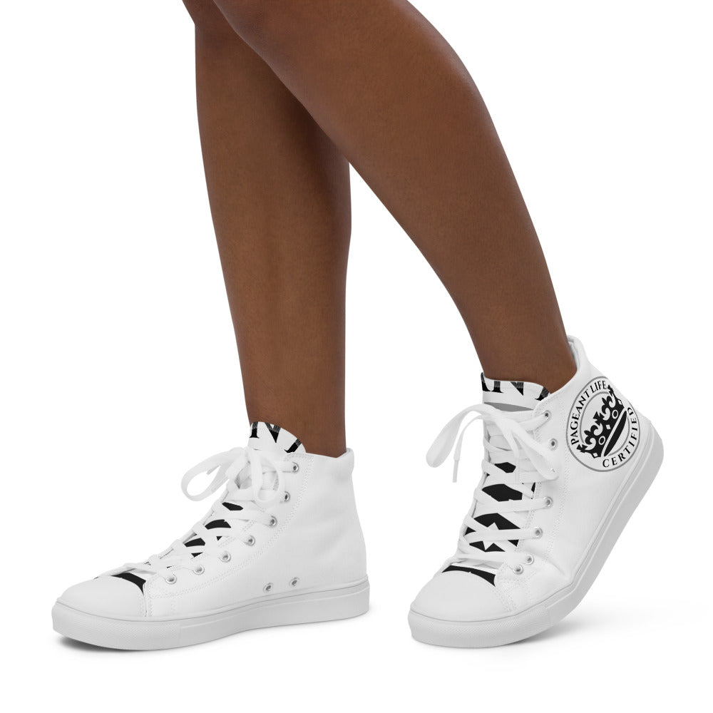 Black and White Pageant Life Certified Women’s high top canvas shoes