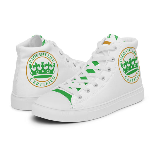 Green and White Pageant Life Certified Women’s high top canvas shoes