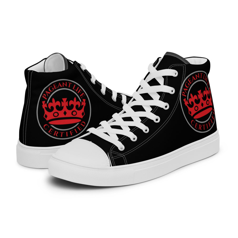 Red and Black Pageant Life Certified Women’s high top canvas shoes