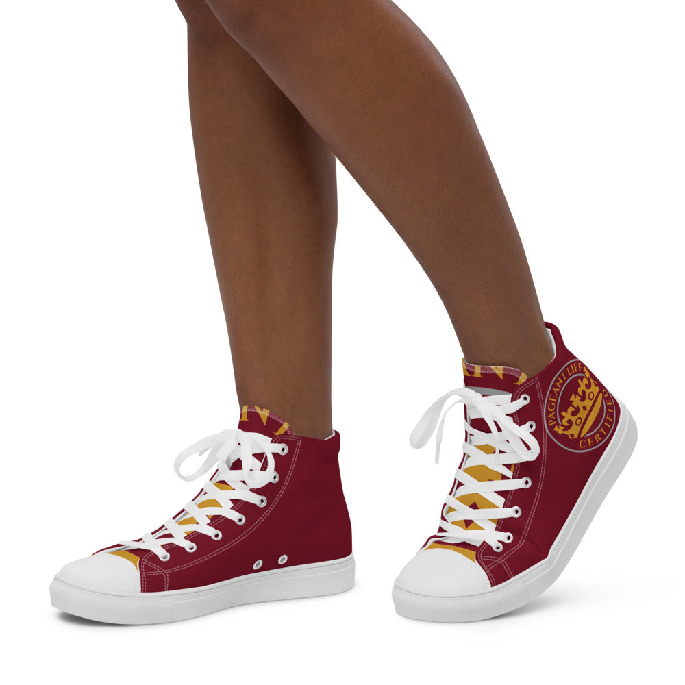 Burgundy and Gold Pageant Life Certified Women’s high top canvas shoes