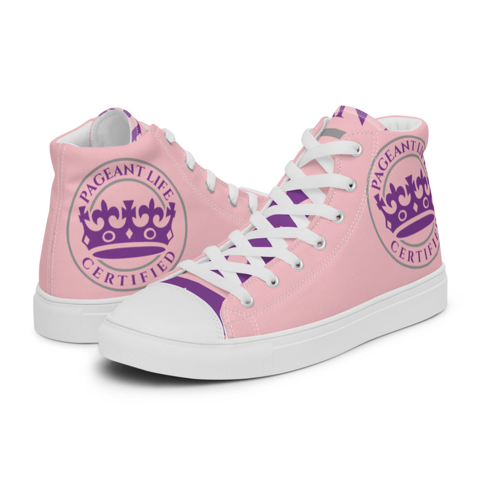 Pink and Purple Pageant Life Certified Women’s high top canvas shoes