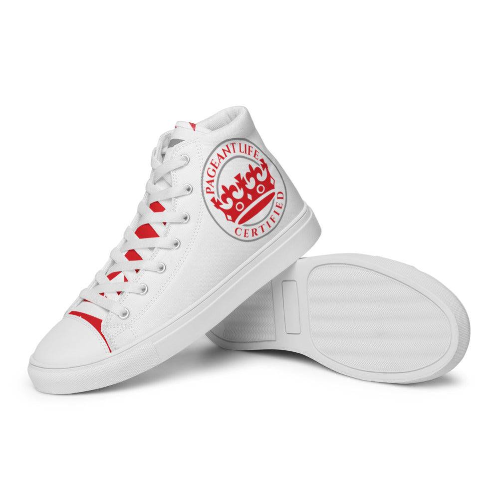 Red and White Pageant Life Certified Women’s high top canvas shoes
