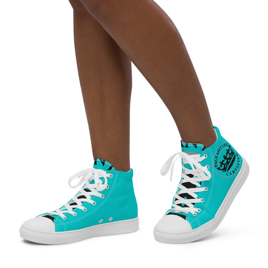 Black and Turquoise Pageant Life Certified Women’s high top canvas shoes