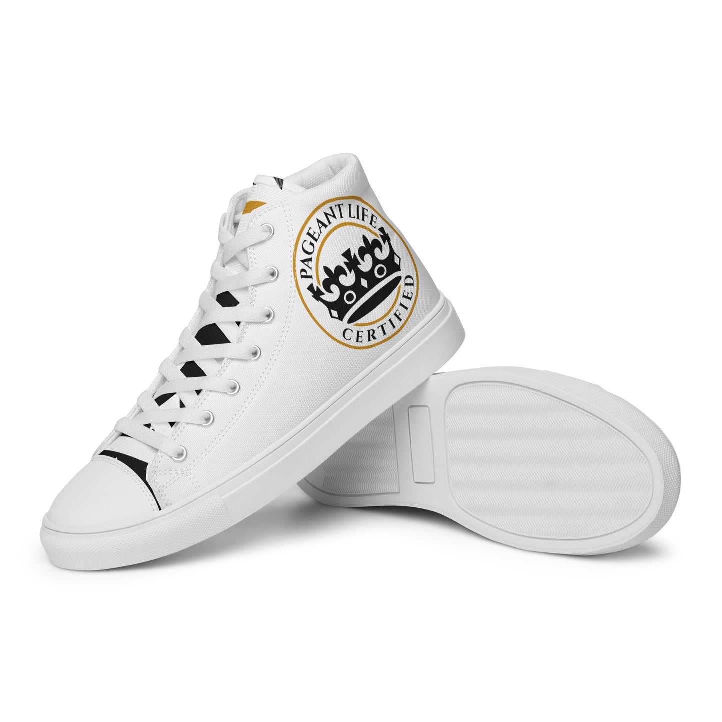 Black and Gold/ White Pageant Life Certified Women’s high top canvas shoes