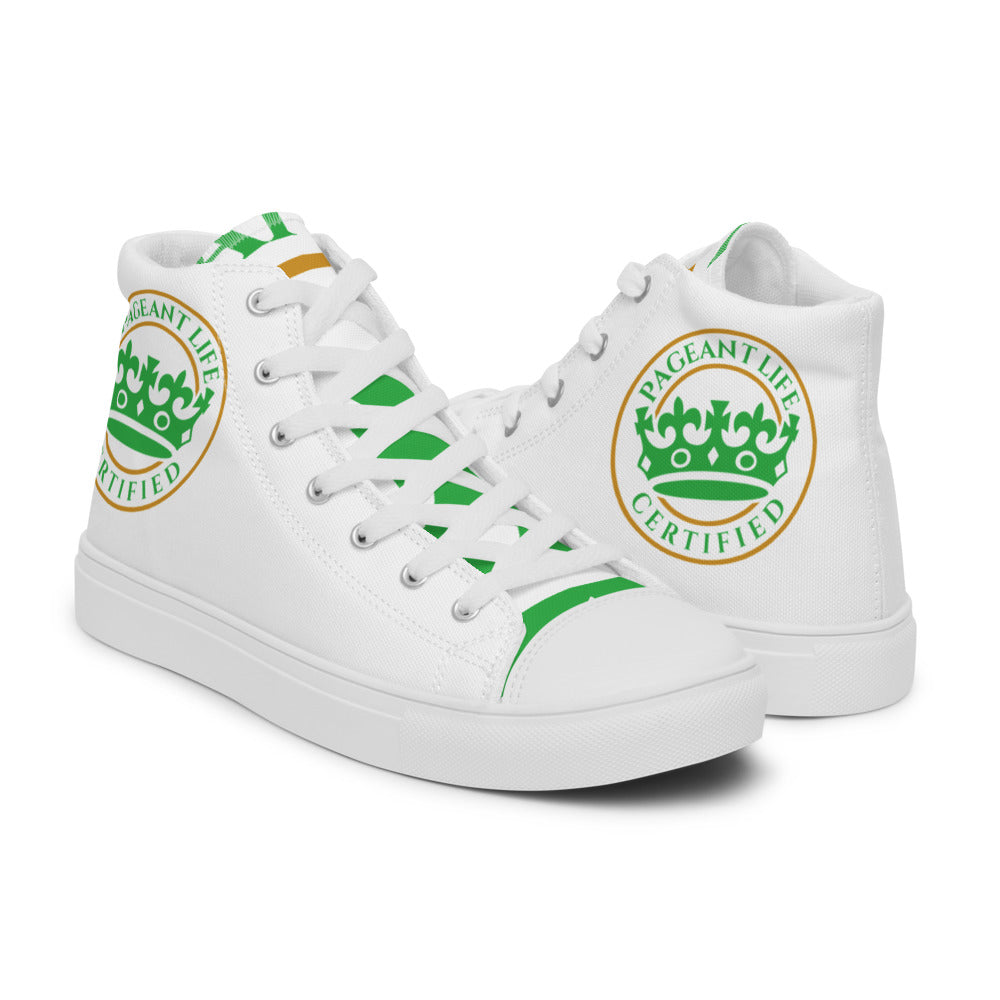 Green and White Pageant Life Certified Women’s high top canvas shoes