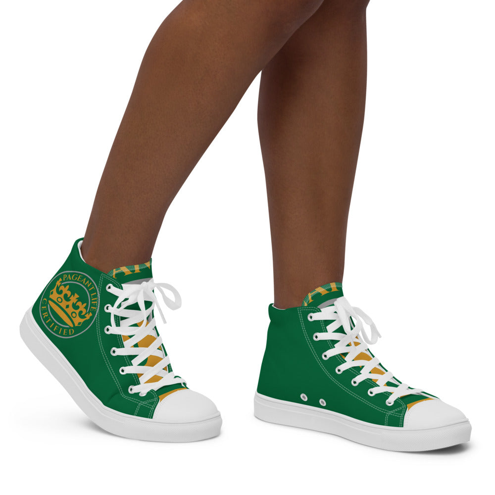 Green and Gold Pageant Life Certified Women’s high top canvas shoes