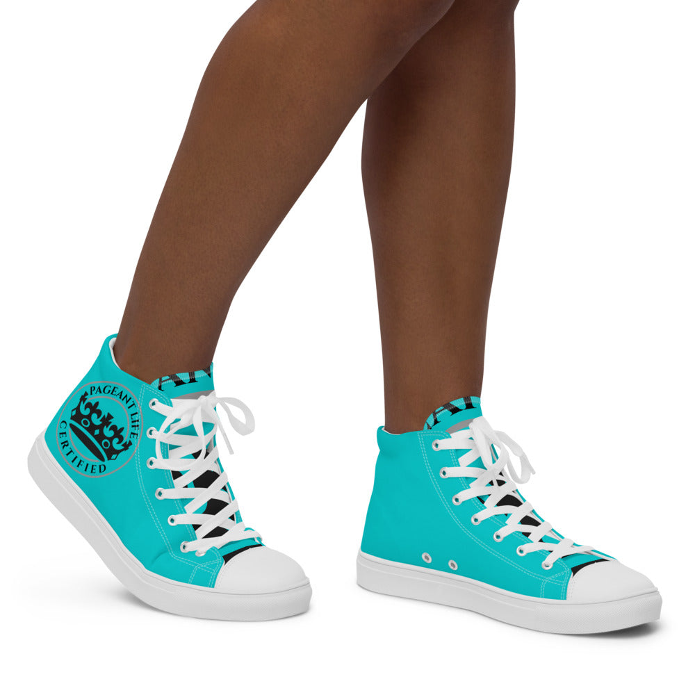 Black and Turquoise Pageant Life Certified Women’s high top canvas shoes