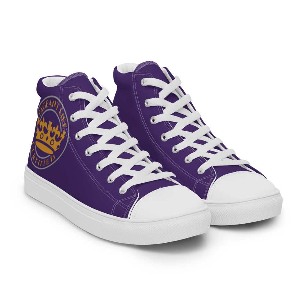 Purple and Gold Pageant Life Certified Women’s high top canvas shoes