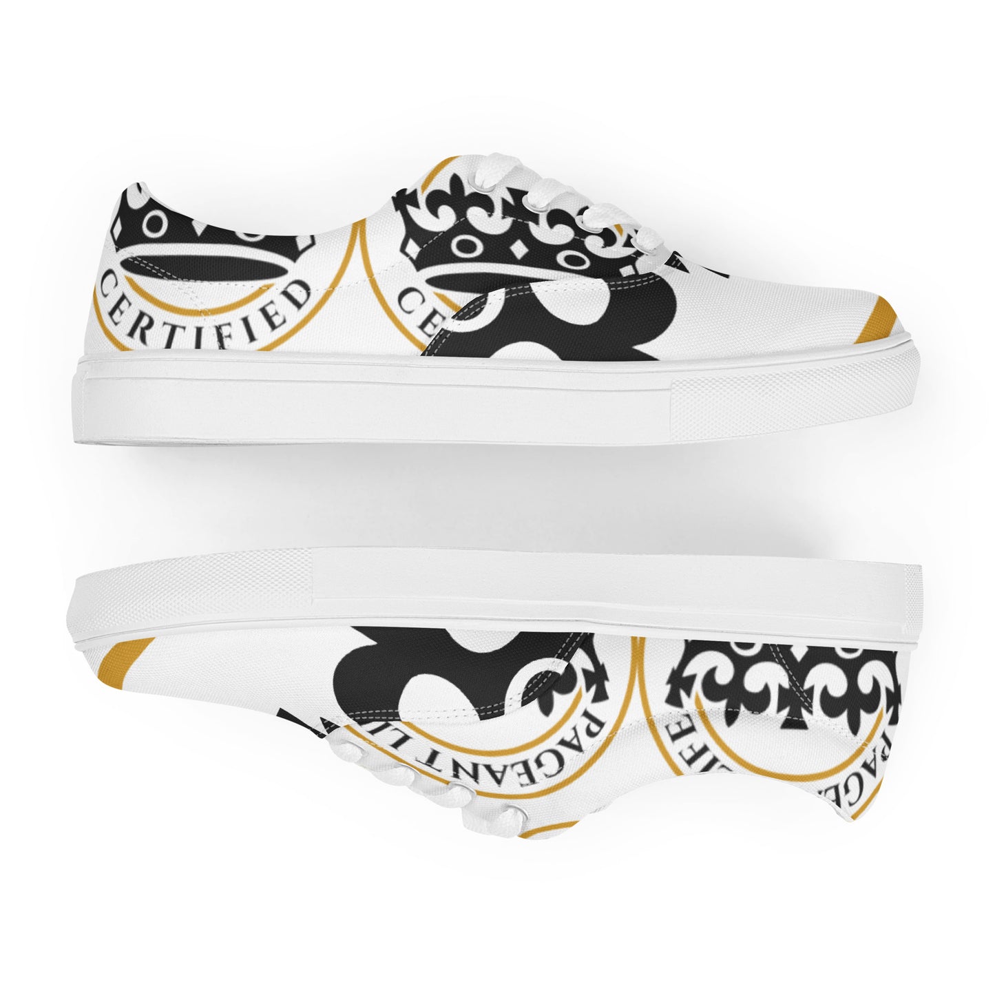 Black and Gold/ White Pageant Life Certified Women’s lace up canvas shoes
