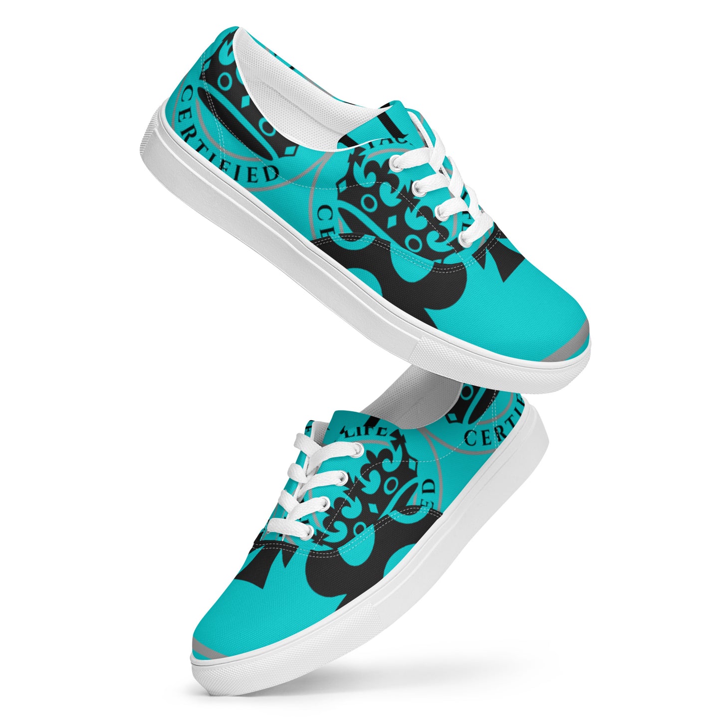 Black and Turquoise Pageant Life Certified Women’s lace up canvas shoes