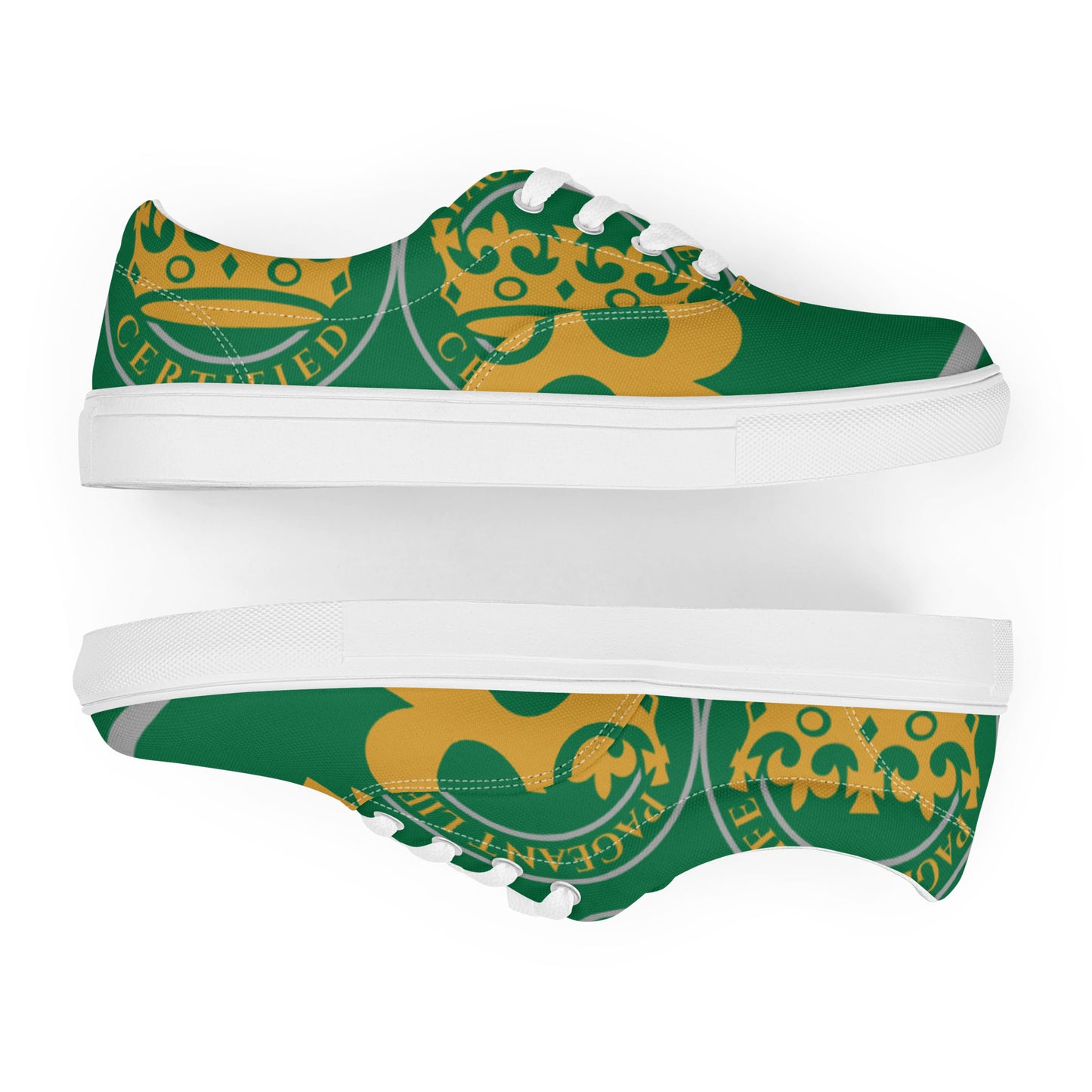 Green and Gold Pageant Life Certified Women’s lace up canvas shoes