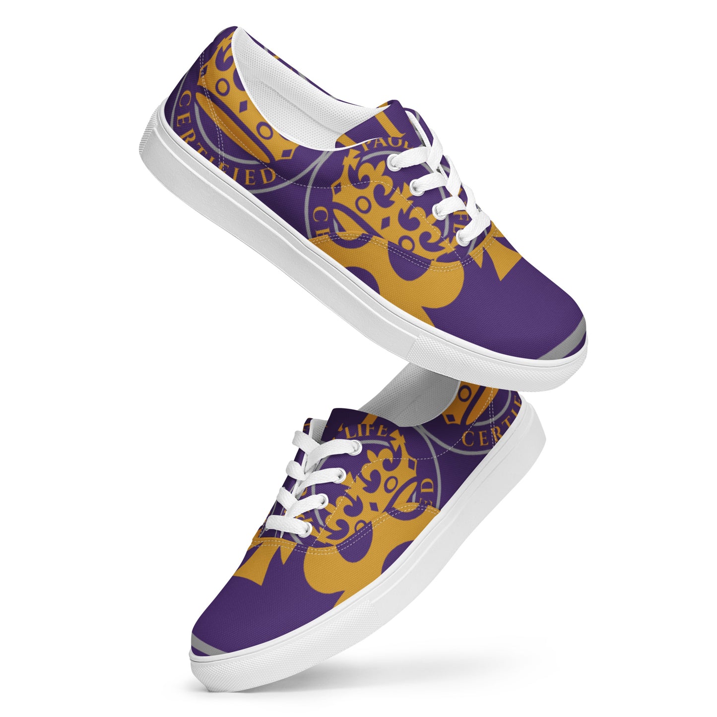 Purple and Gold Pageant Life Certified Women’s lace up canvas shoes