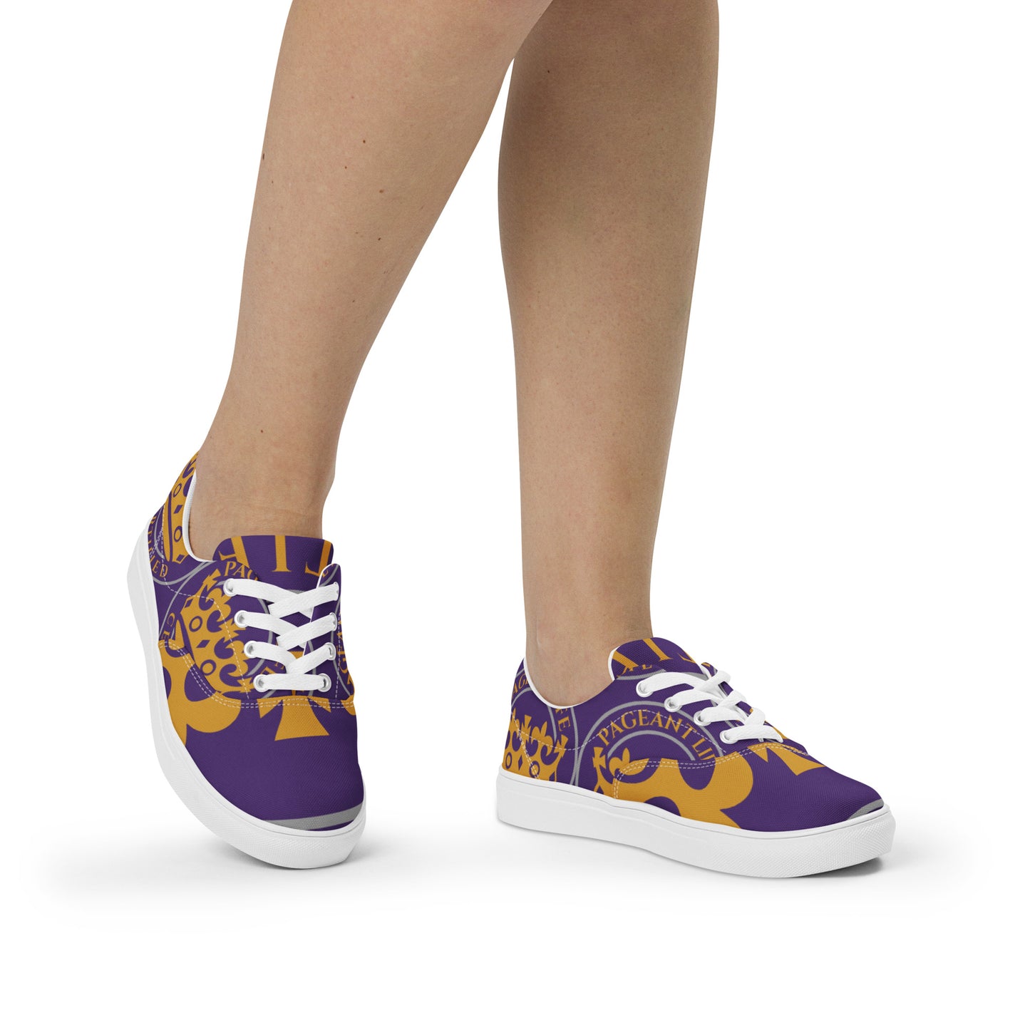Purple and Gold Pageant Life Certified Women’s lace up canvas shoes