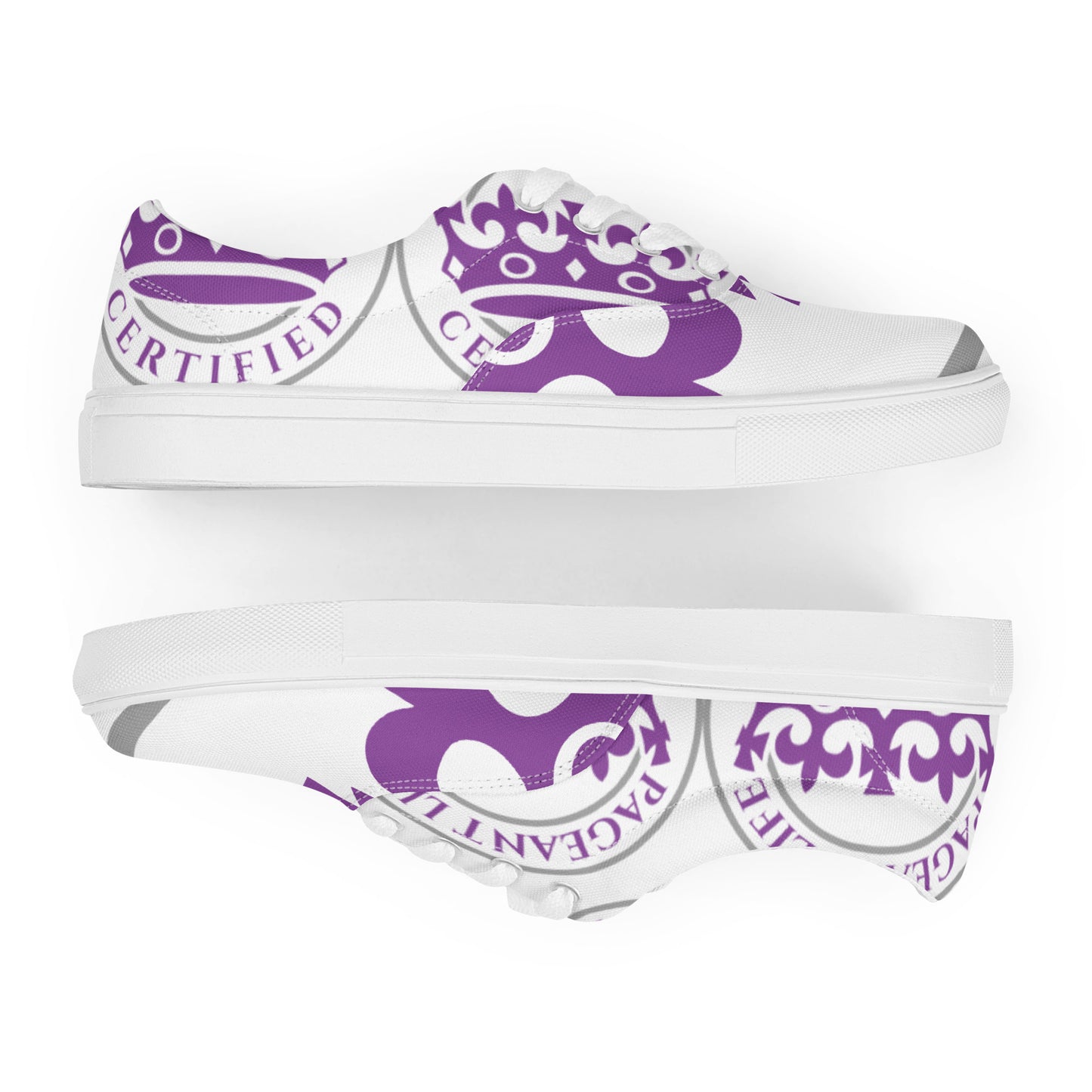 Purple and White Pageant Life Certified Women’s lace-up canvas shoes