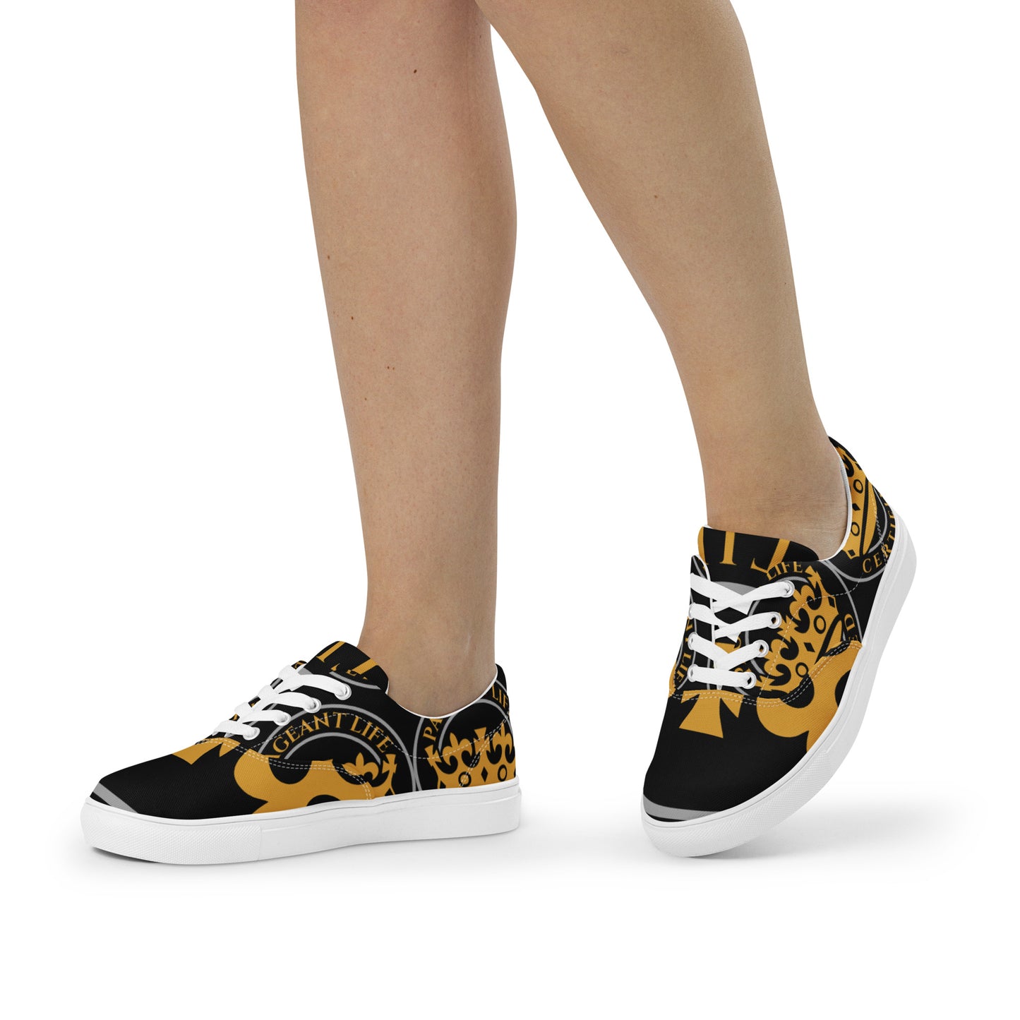Black and Gold Pageant Life Certified Women’s lace up canvas shoes