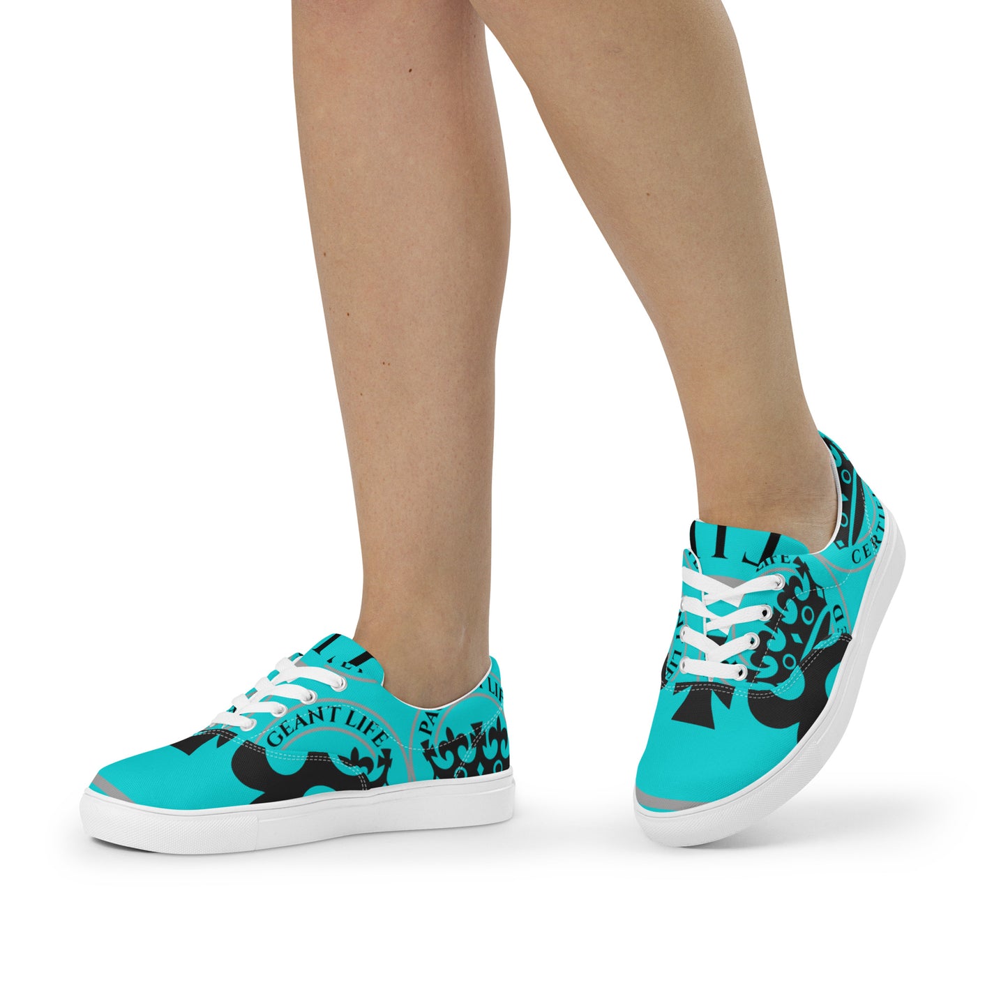 Black and Turquoise Pageant Life Certified Women’s lace up canvas shoes