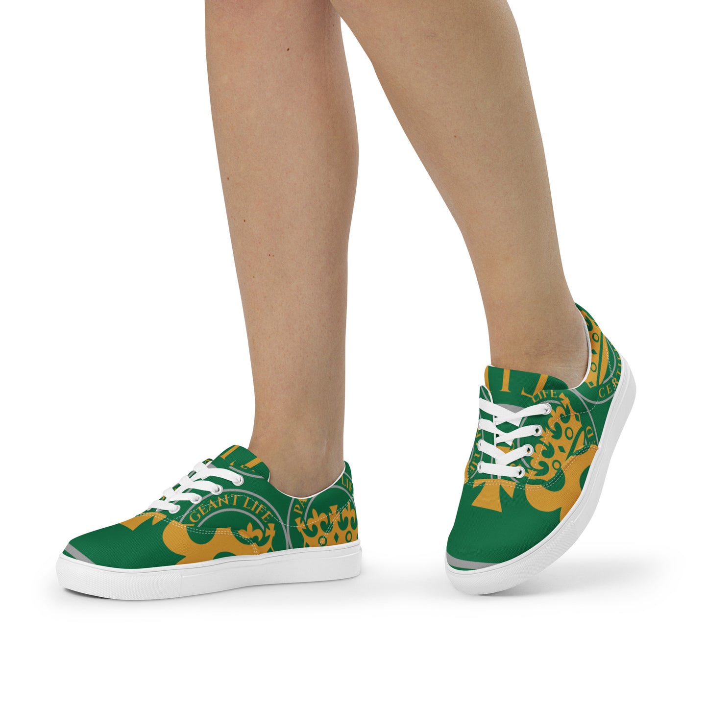 Green and Gold Pageant Life Certified Women’s lace up canvas shoes