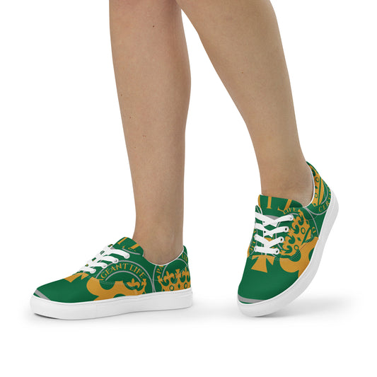 Green and Gold Pageant Life Certified Women’s lace up canvas shoes