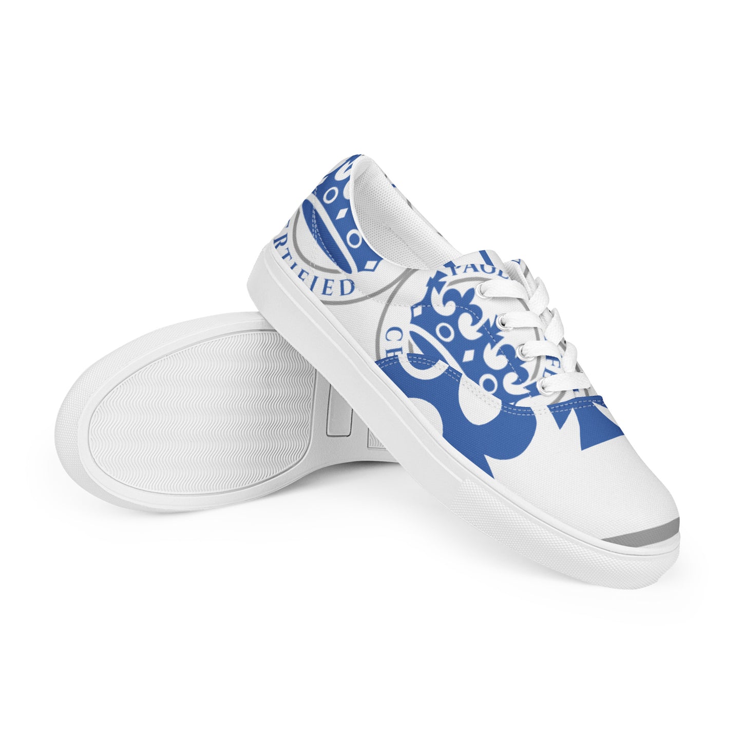 Blue and White Pageant Life Certified Women’s lace up canvas shoes