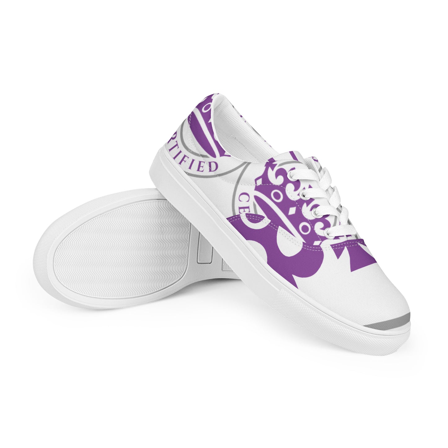 Purple and White Pageant Life Certified Women’s lace-up canvas shoes